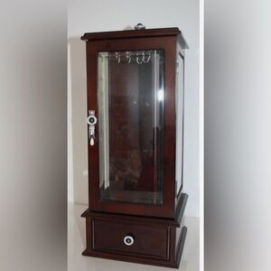 Bombay Co 17" Wooden Rotating Necklace Jewelry Box Mahogany Finish Beveled Glass